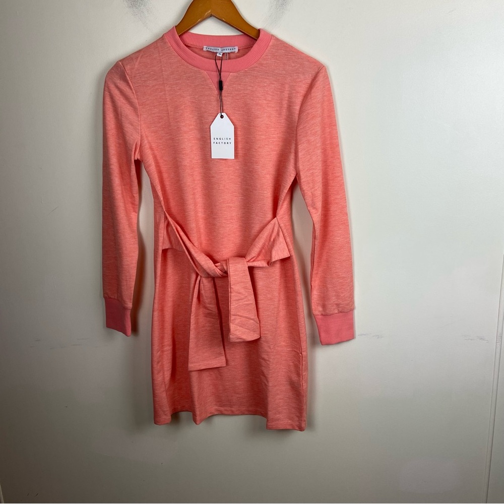 English Factory Tie Waist Sweater Knit Dress Long sleeve Coral Orange NWT XS‎